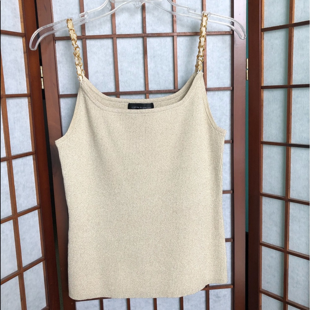 Sparkly Cream Tank Top W/ Gold Chain Straps